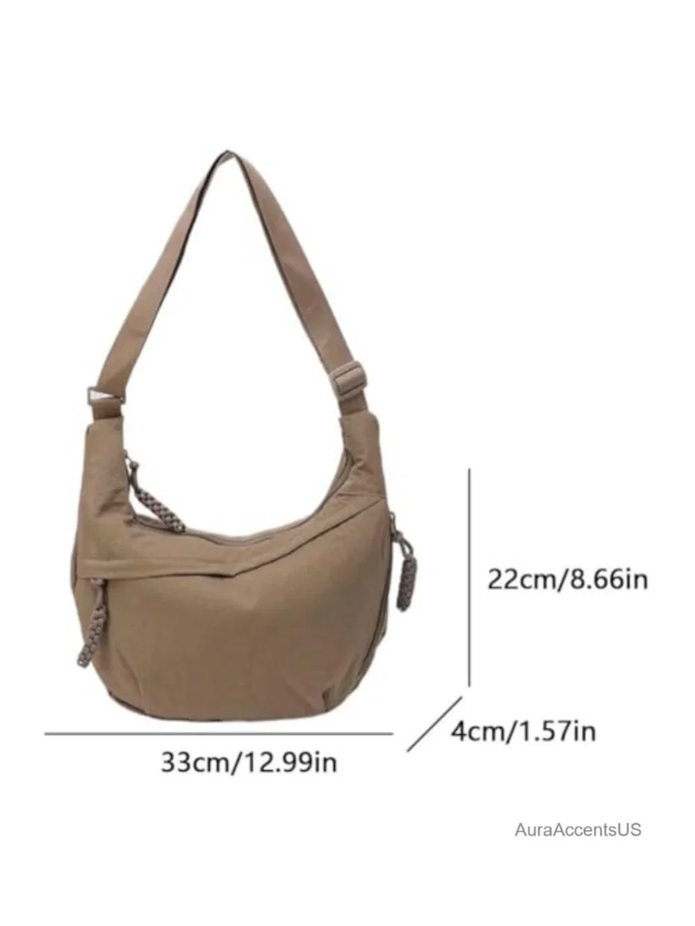 Nylon Crescent Crossbody Bag Medium Slouchy Hobo with Multiple Pockets